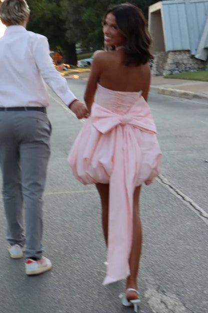 Strapless A Line Pink Homecoming Dress Short Birthday Dress   J11463