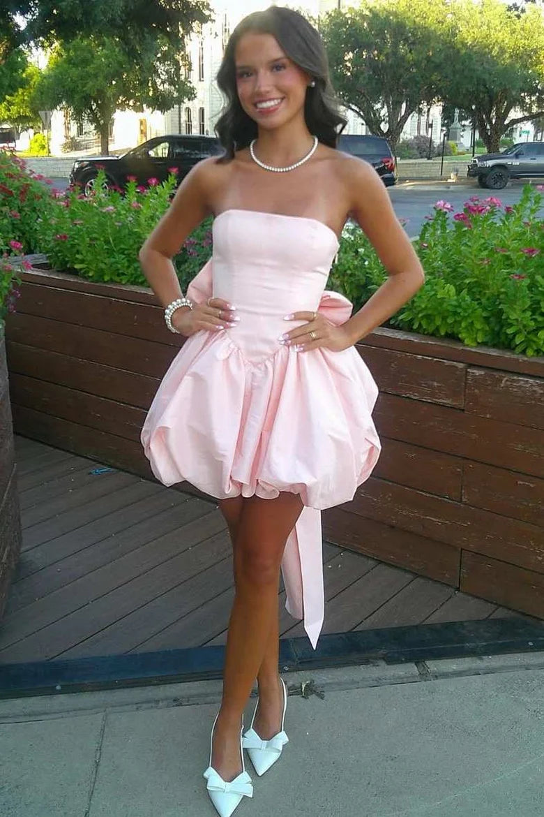 Strapless A Line Pink Homecoming Dress Short Birthday Dress   J11463