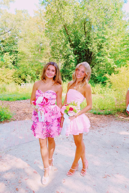 Strapless A Line Pink Homecoming Dress Short Birthday Dress  J11475