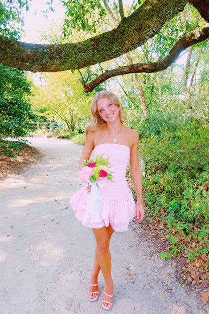 Strapless A Line Pink Homecoming Dress Short Birthday Dress  J11475
