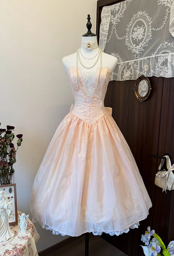 Trägerloses silbernes Vintage-Abendkleid, A-Linie, Geburtstagskleid J9370