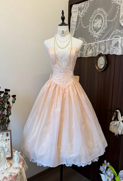 Trägerloses silbernes Vintage-Abendkleid, A-Linie, Geburtstagskleid J9370