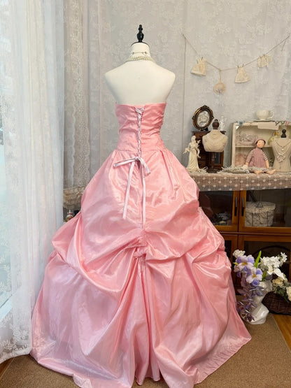 Strapless A Line Pink Prom Dress Ball Gown Birthday Dress  J10495