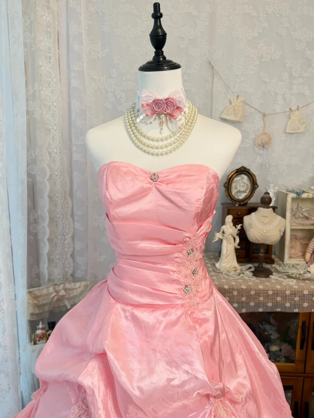 Strapless A Line Pink Prom Dress Ball Gown Birthday Dress  J10495