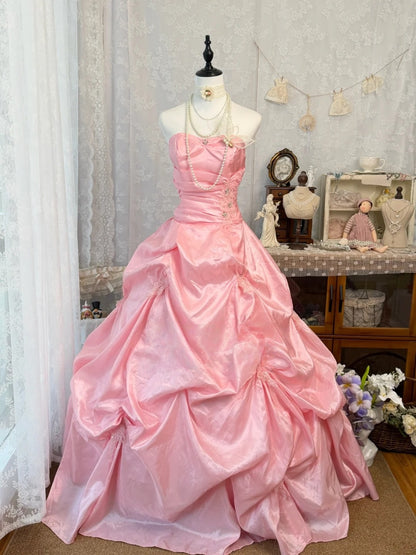 Strapless A Line Pink Prom Dress Ball Gown Birthday Dress  J10495