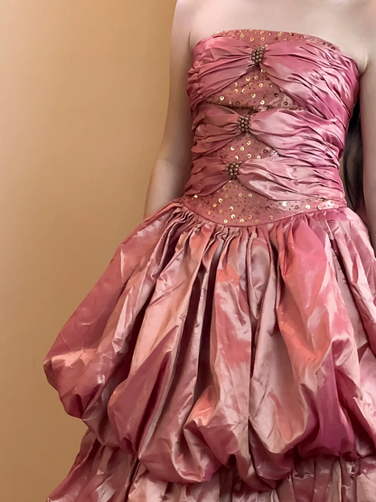 Robe de bal bustier violette en satin avec appliques, robe de soirée formelle J9413