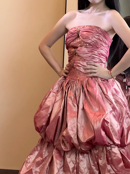 Robe de bal bustier violette en satin avec appliques, robe de soirée formelle J9413