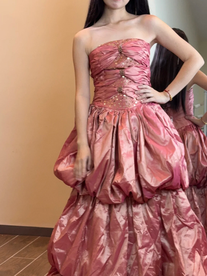 Robe de bal bustier violette en satin avec appliques, robe de soirée formelle J9413