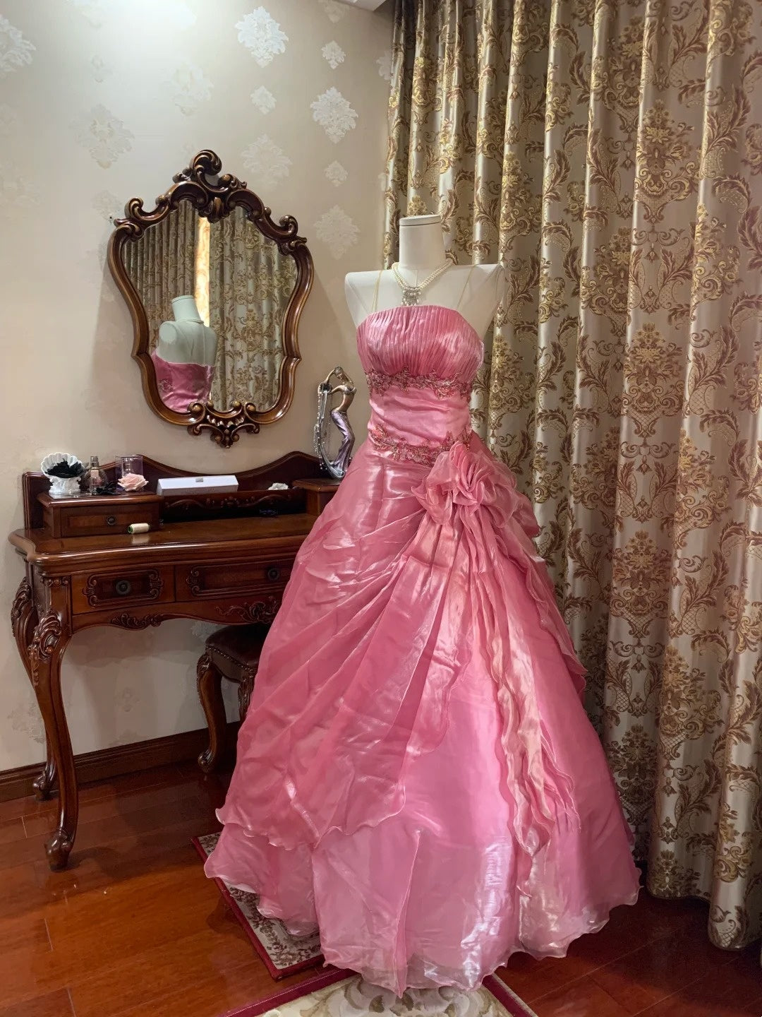 Trägerloses silbernes Vintage-Abendkleid, A-Linie, Geburtstagskleid J9370
