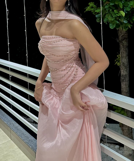 Trägerloses silbernes Vintage-Abendkleid, A-Linie, Geburtstagskleid J9370