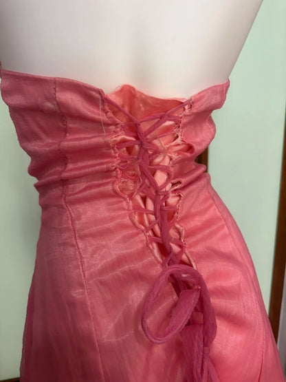Strapless A Line Pink Retro Formal Prom Dress Organza Birthday Dress  J10890