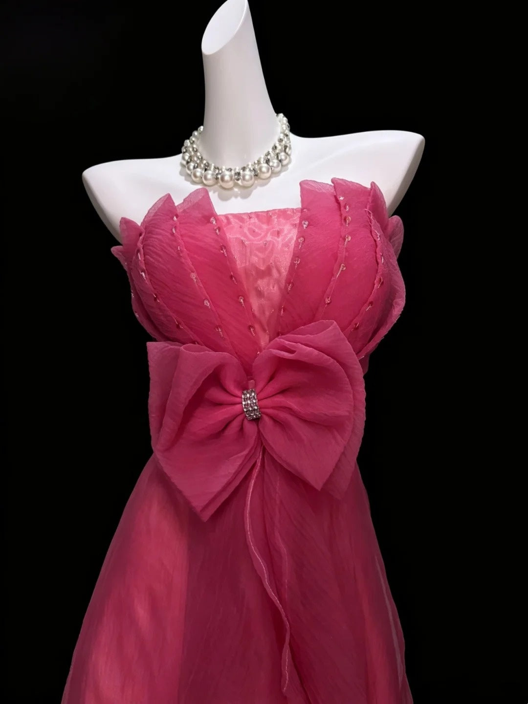 Strapless A Line Pink Retro Formal Prom Dress Organza Birthday Dress  J10890