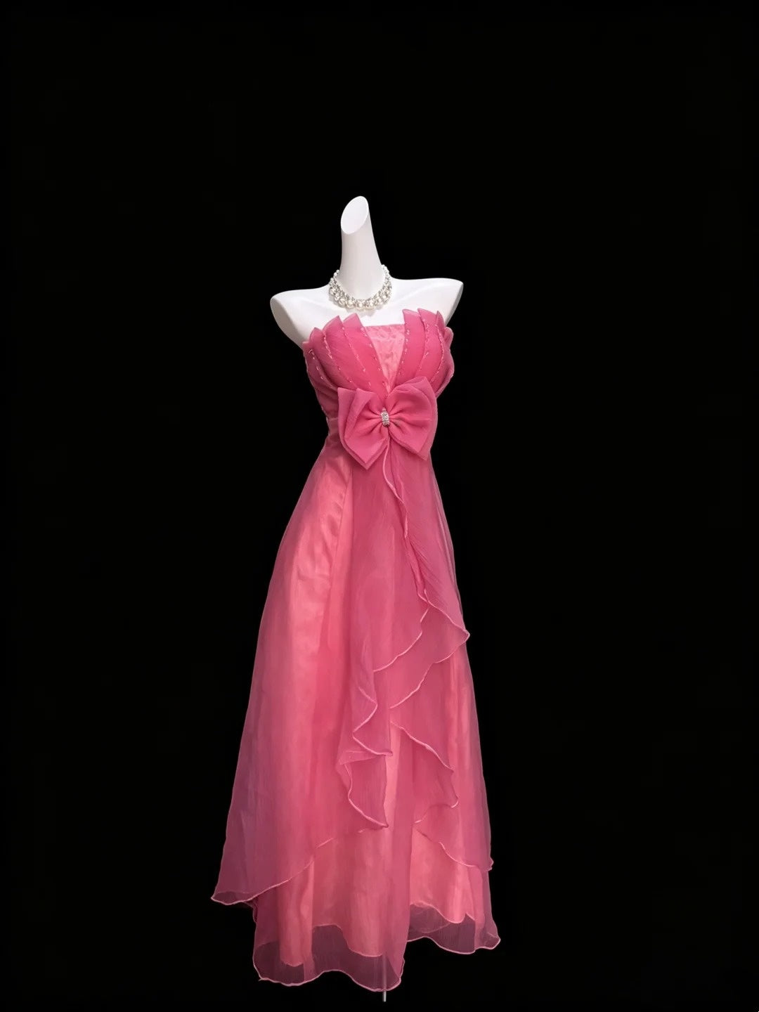 Strapless A Line Pink Retro Formal Prom Dress Organza Birthday Dress  J10890