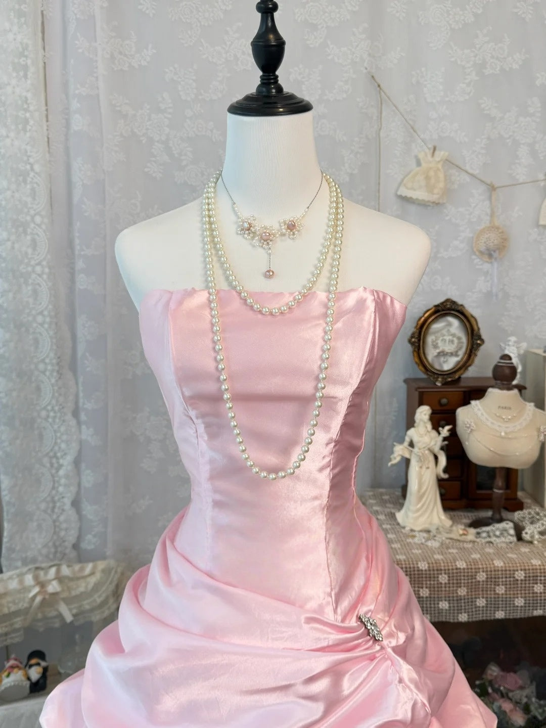 Strapless A Line Pink Satin Homecoming Dress Short Birthday Dress  J10327