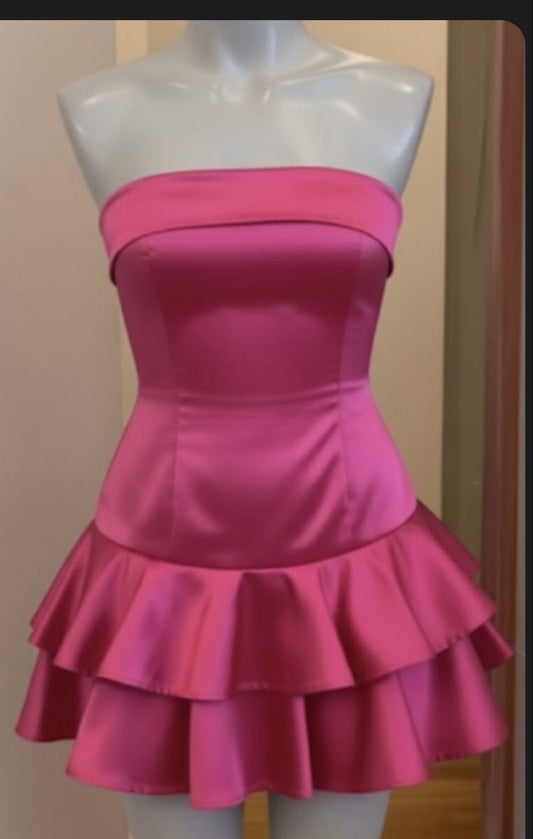 Strapless A Line Pink Satin Homecoming Dress Short Party Dress  J11057