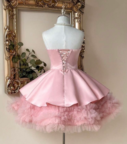 Strapless A Line Pink Satin Homecoming Dress Sweet Birthday Dress J11359