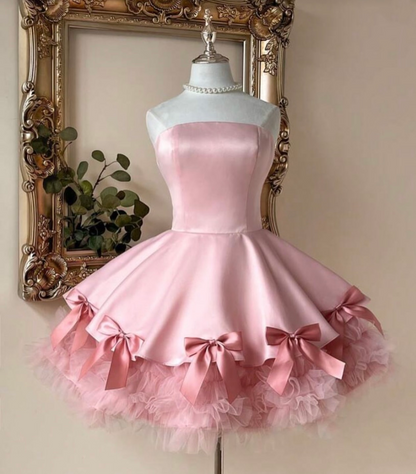 Strapless A Line Pink Satin Homecoming Dress Sweet Birthday Dress J11359