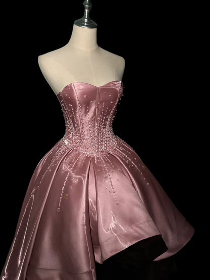 Robe de bal bustier violette en satin avec appliques, robe de soirée formelle J9413