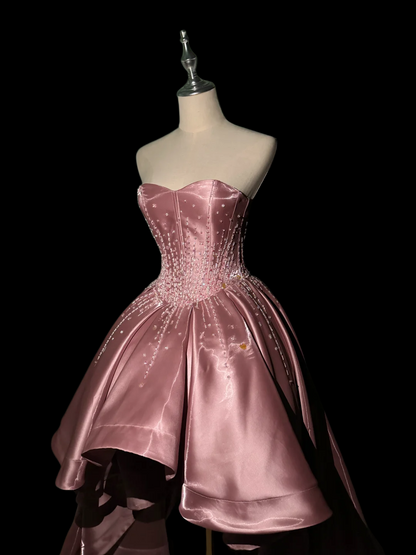 Robe de bal bustier violette en satin avec appliques, robe de soirée formelle J9413