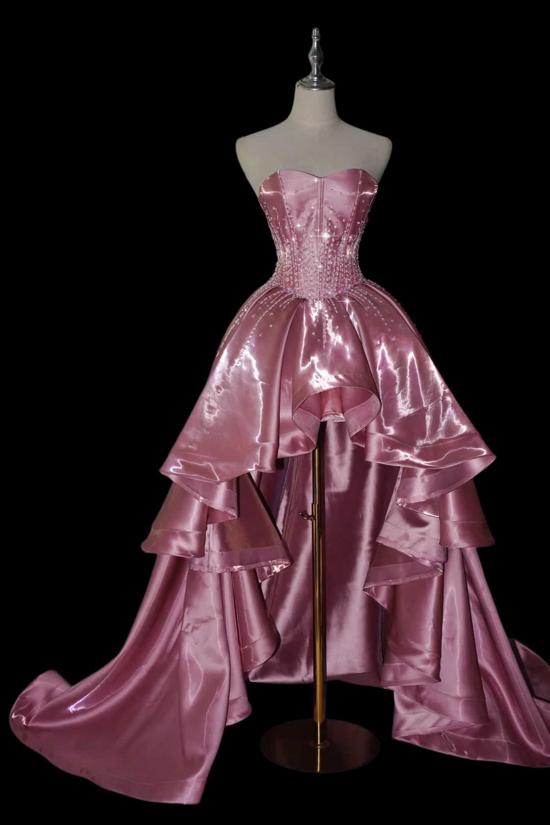 Robe de bal bustier violette en satin avec appliques, robe de soirée formelle J9413