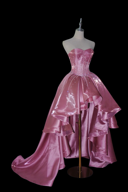 Robe de bal bustier violette en satin avec appliques, robe de soirée formelle J9413