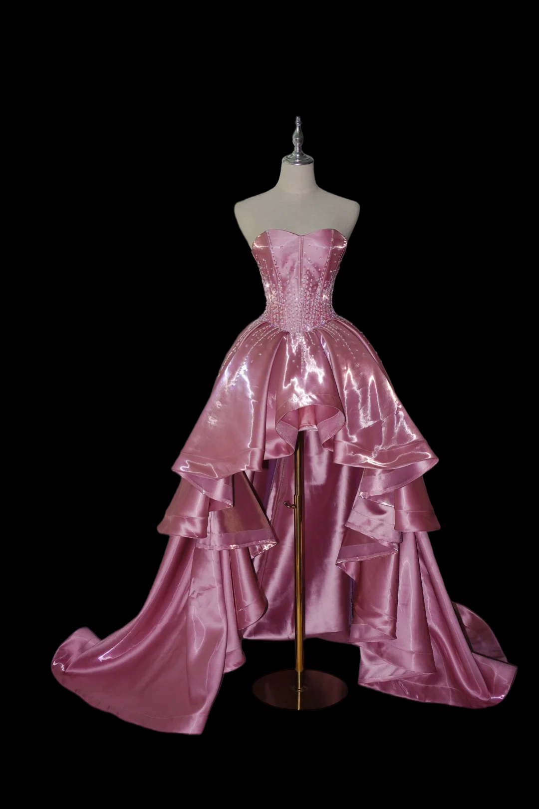 Robe de bal bustier violette en satin avec appliques, robe de soirée formelle J9413