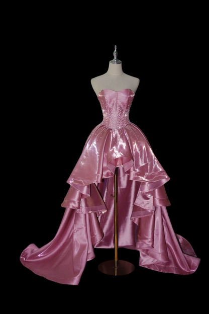 Robe de bal bustier violette en satin avec appliques, robe de soirée formelle J9413