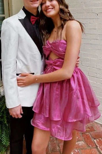 Strapless A Line Pink Short Homecoming Dress  J11457