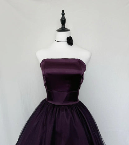 Strapless A Line Purple Homecoming Dress Short Party Dress  J10341