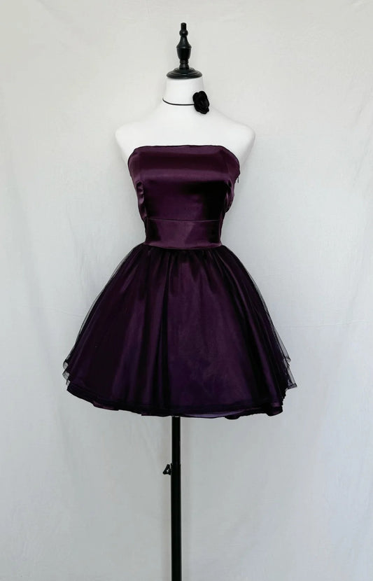 Strapless A Line Purple Homecoming Dress Short Party Dress  J10341