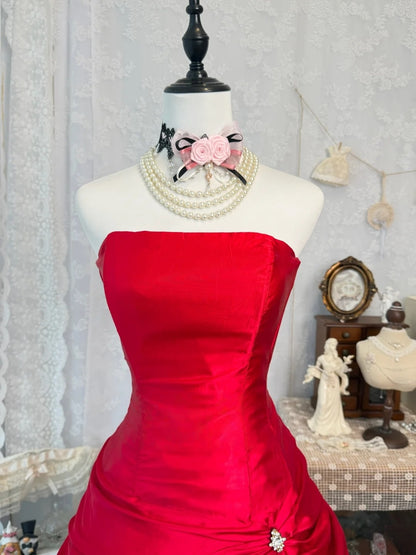 Strapless A Line Red Satin Homecoming Dress Short Birthday Dress  J10326