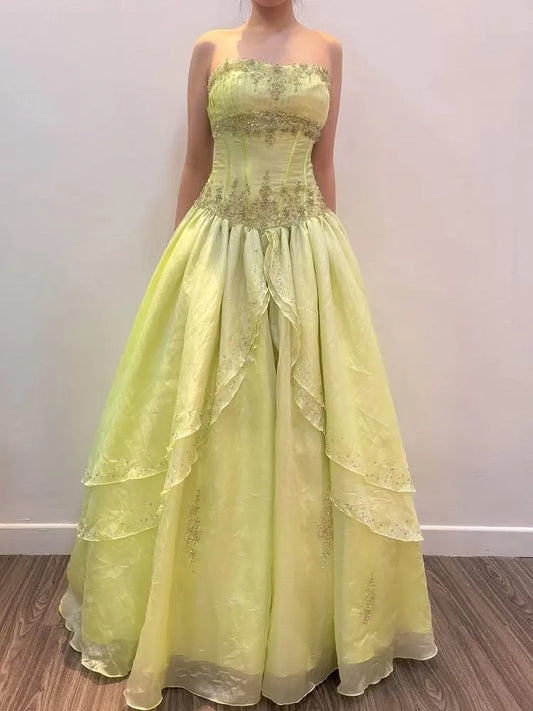 Strapless A Line Retro Prom Dress Sequin Beaded Birthday Dress J10215