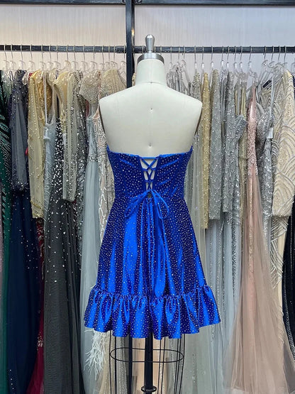 Strapless A Line Royal Blue Mini Homecoming Dress  J11653