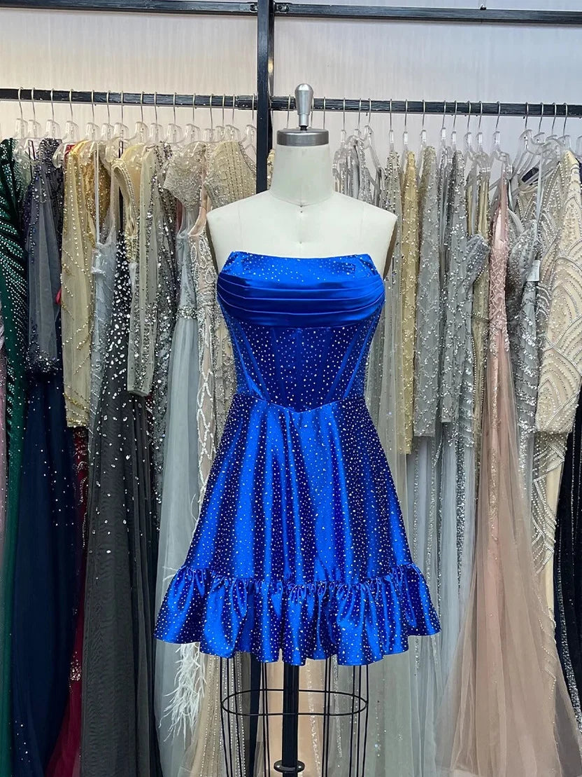 Strapless A Line Royal Blue Mini Homecoming Dress  J11653
