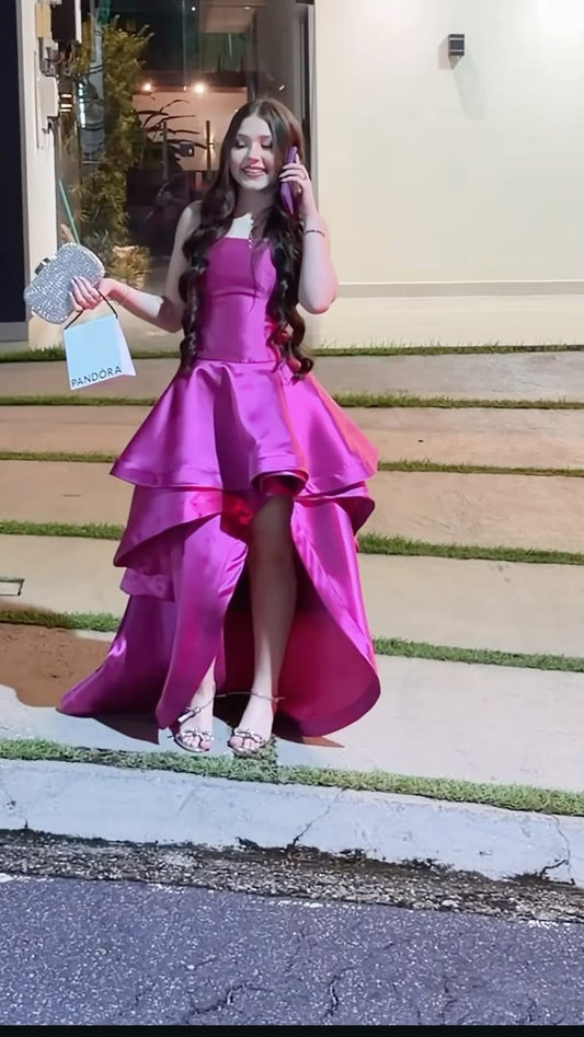 Strapless A Line Ruffled Satin Formal Prom Dress  J11328