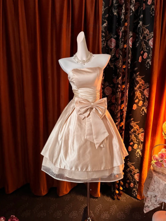 Strapless A Line Satin Birthday Dress With Bow Short Homecoming Dress  J10592
