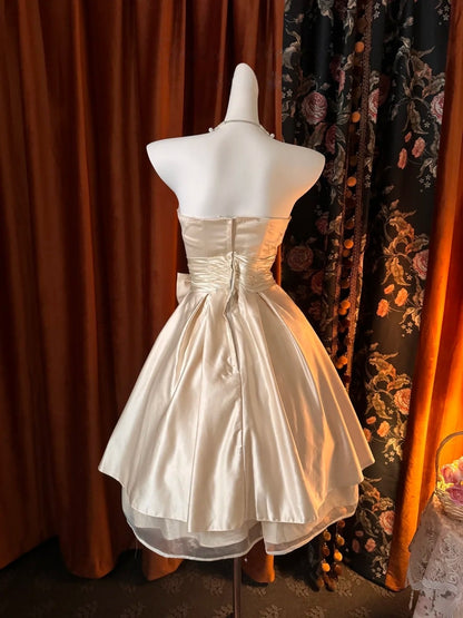 Strapless A Line Satin Birthday Dress With Bow Short Homecoming Dress  J10592