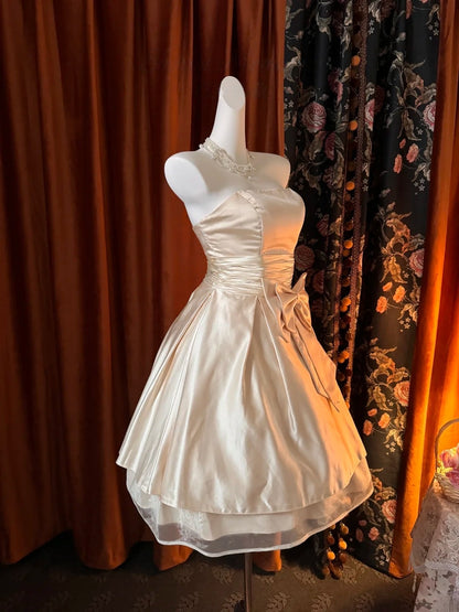 Strapless A Line Satin Birthday Dress With Bow Short Homecoming Dress  J10592