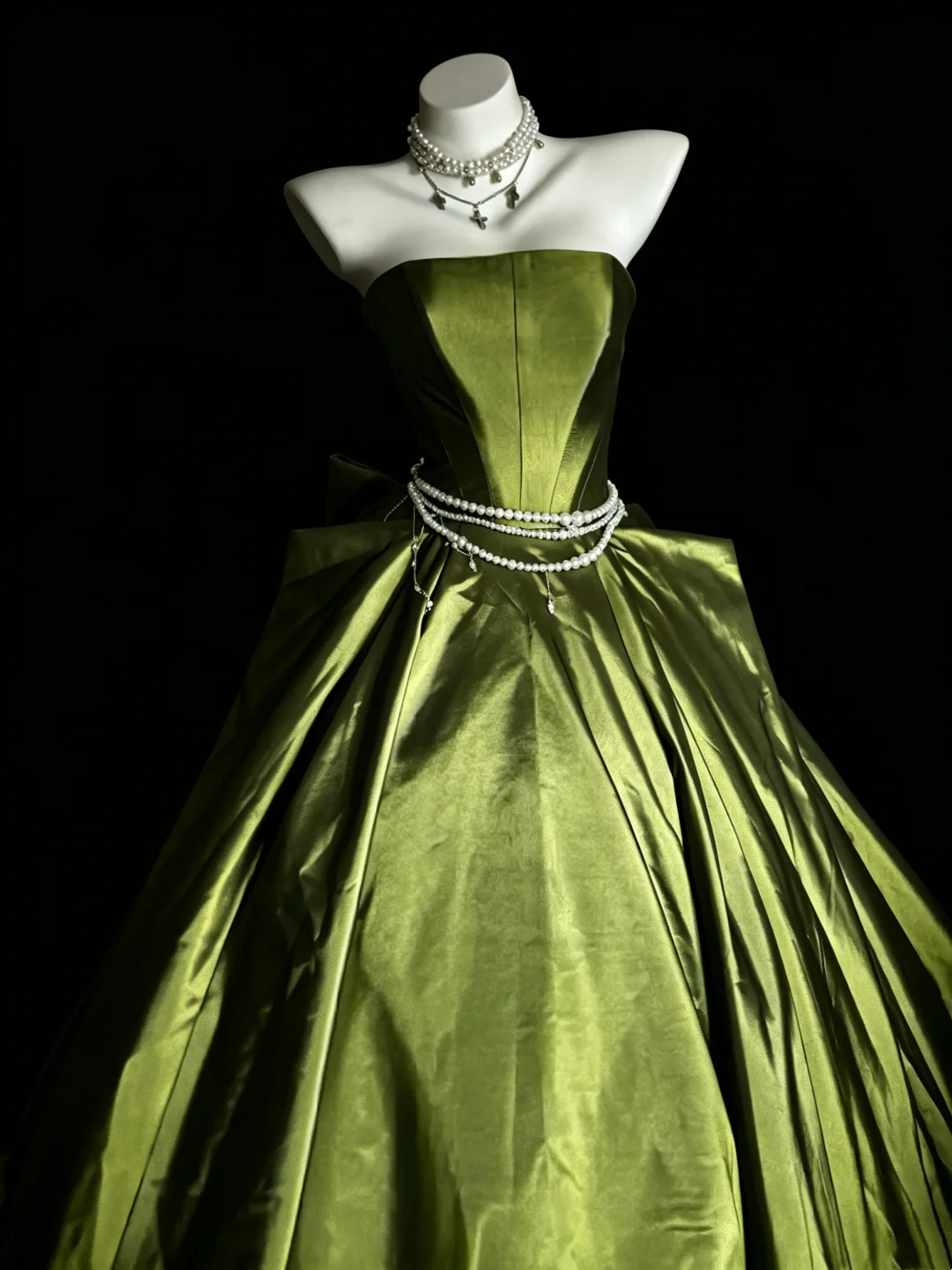 Strapless A Line Satin Green Formal Prom Dress Birthday Gown  J10122