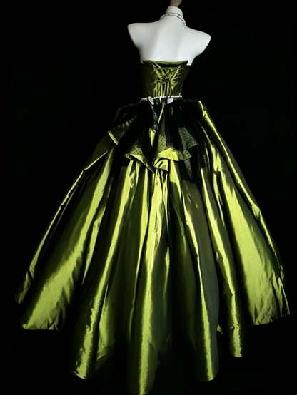 Strapless A Line Satin Green Formal Prom Dress Birthday Gown  J10122