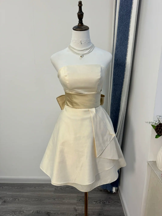 Strapless A Line Satin Homecoming Dress Short Birthday Dress  J10589