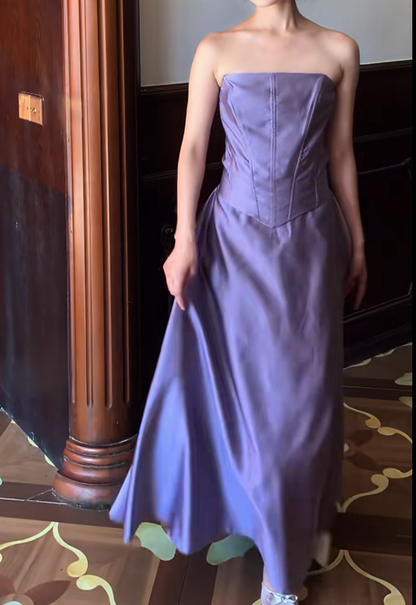 Strapless A Line Satin Lilac Prom Dress With Bow  J9685