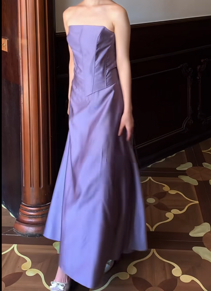 Strapless A Line Satin Lilac Prom Dress With Bow  J9685