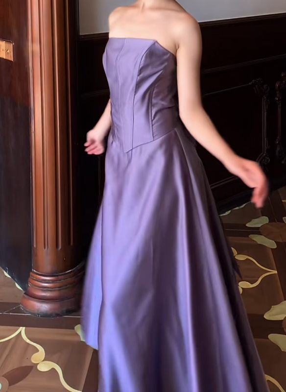 Strapless A Line Satin Lilac Prom Dress With Bow  J9685