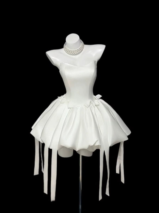 Strapless A  Line Satin Short Birthday Dress Short Party Dress  J11748