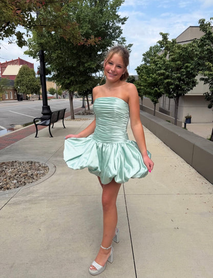 Trägerloses silbernes Vintage-Abendkleid, A-Linie, Geburtstagskleid J9370