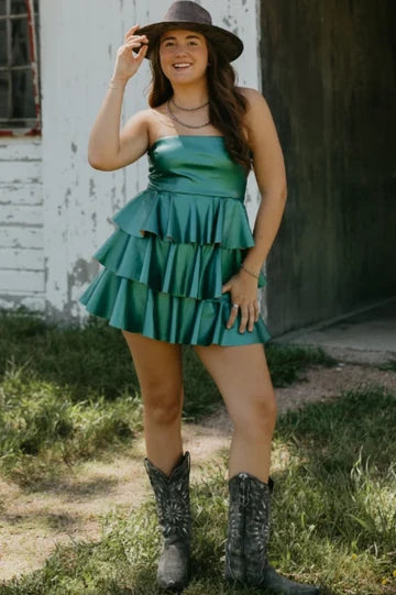 Strapless A Line Short Homecoming Dress Ruffled Cocktail Dress   J11461