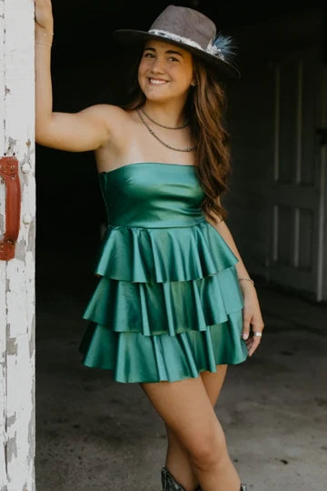 Strapless A Line Short Homecoming Dress Ruffled Cocktail Dress   J11461