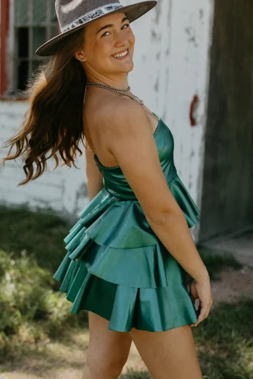 Strapless A Line Short Homecoming Dress Ruffled Cocktail Dress   J11461