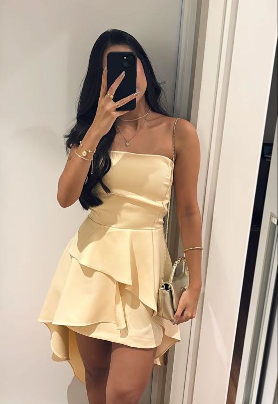 Strapless A Line Short Yellow Homecoming Dress  J10068